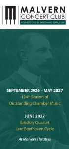 Front of 2026-27 Brochure for Malvern Concert Club